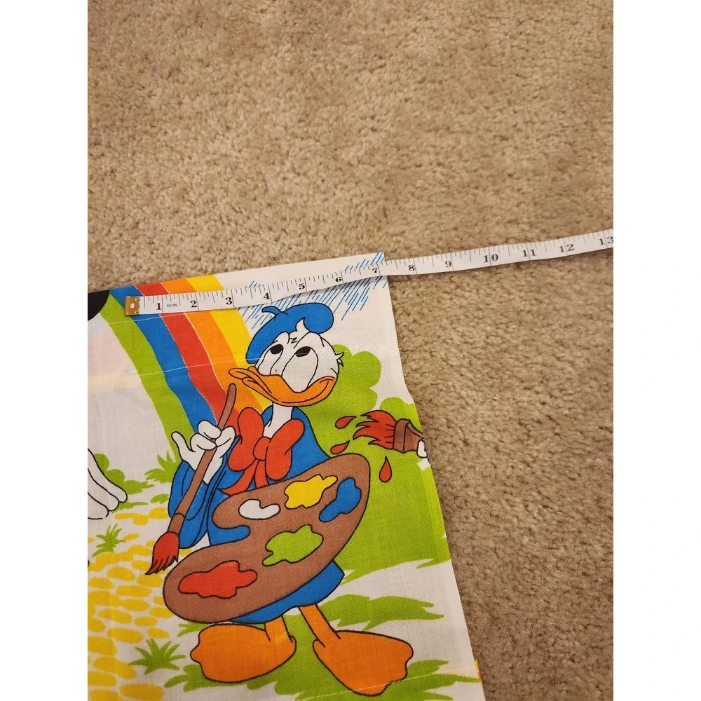 Vtg Disney Set Of 4 Curtains Fabric Rainbow Clouds Donald Mickey Mouse #P290